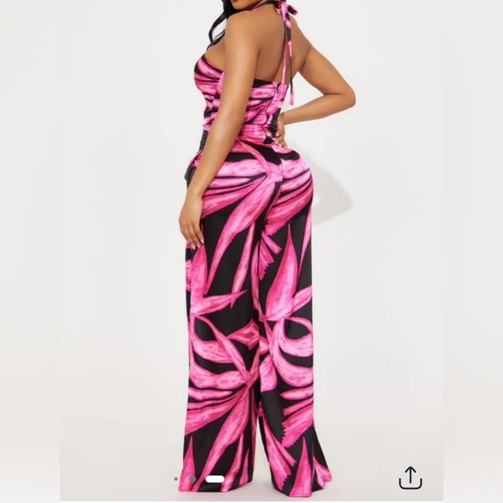 Satin Pink and Black Wide Leg Jumpsuit - Picture 3 of 5